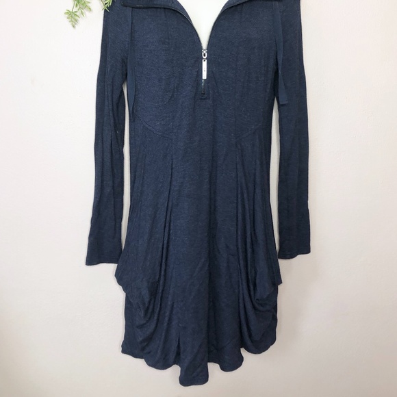Athletic Flowy Blue Long Sleeve Tunic Draped Dress Top Pockets Relaxed Half Zip - Picture 4 of 7